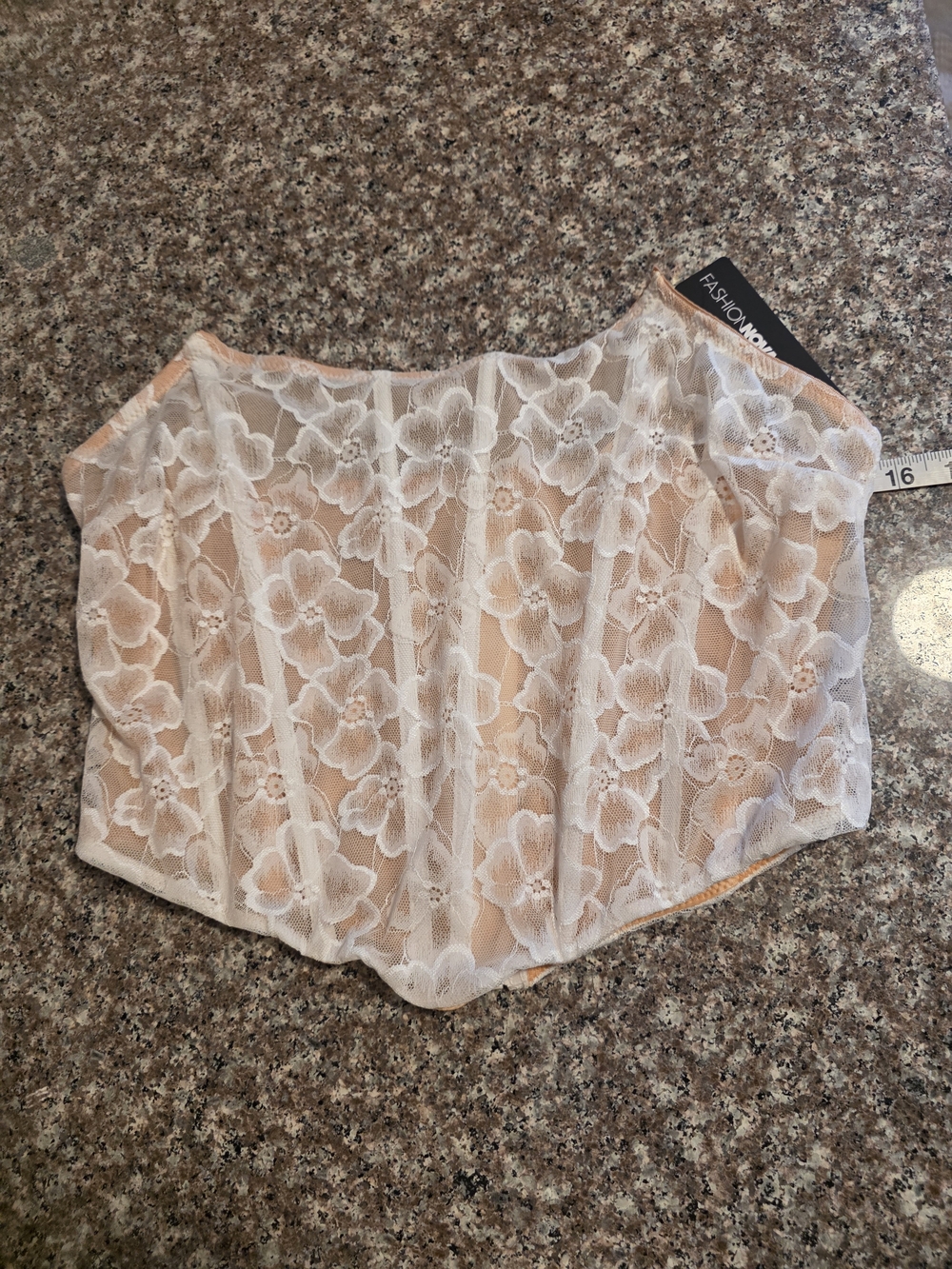 Fashion Nova White Floral Lace Bustier with Nude Lining